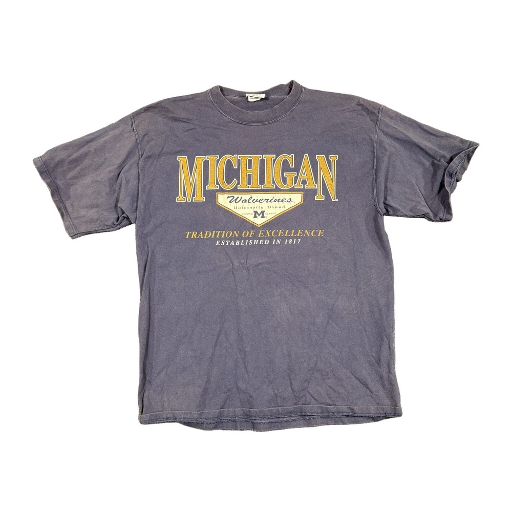 Vintage Galt Sand Michigan Wolverines T Shirt Mens Large Blue Made in USA NCAA